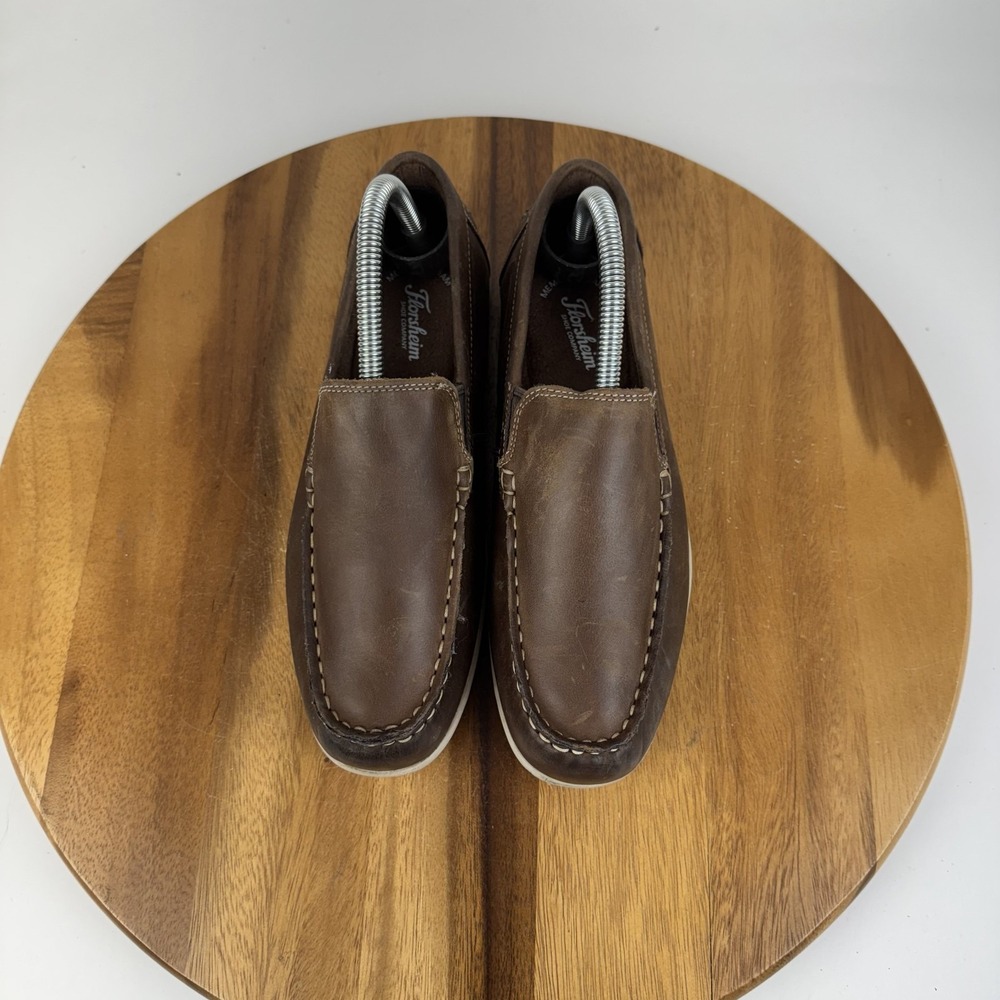 Big Kids Florsheim Jasper Brown Leather Slip On Moc Toe Loafers Size 7 Y GUC